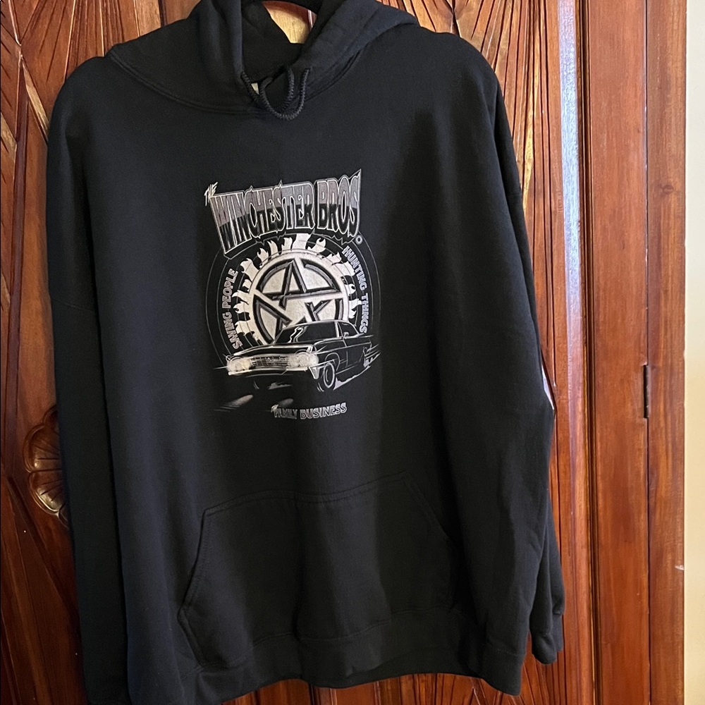 Supernatural TV show Gildan Black Hoodie with White Graphic